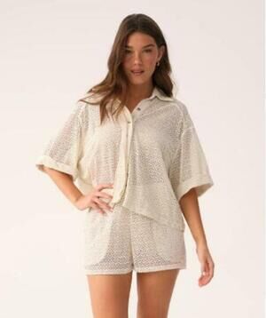 PQ Swim Drew Beige Biscotti 2 PIECES! Top & Shorts Cover-Up Set M/L NWT